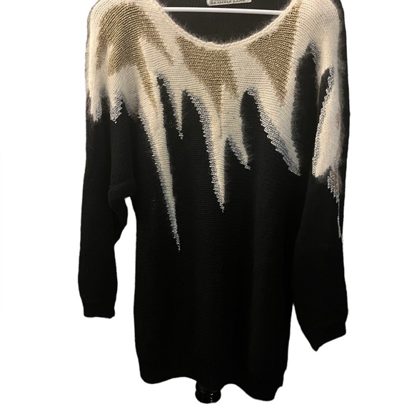 Vintage Sweaters - Vintage 80s Bramble Lane Black, Metallic & Angora White Oversized Glam Sweater
